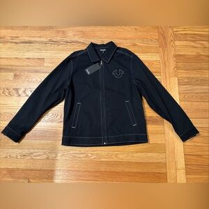 True Religion Black  Contrast SNL Twill Bomber Zip-Up Jacket